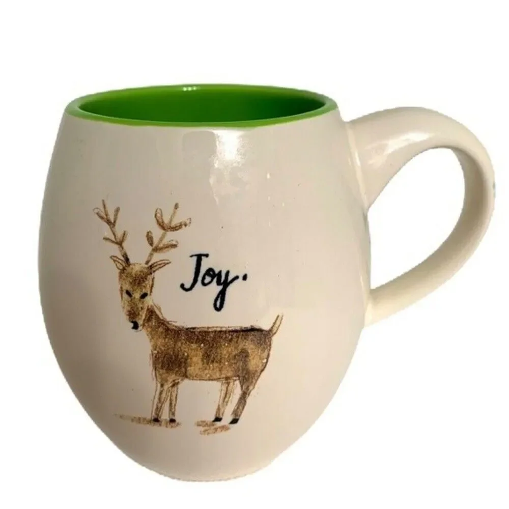 Rae‎ Dunn Mug Reindeer “Joy” Christmas Rustic Collectible Coffee Cup